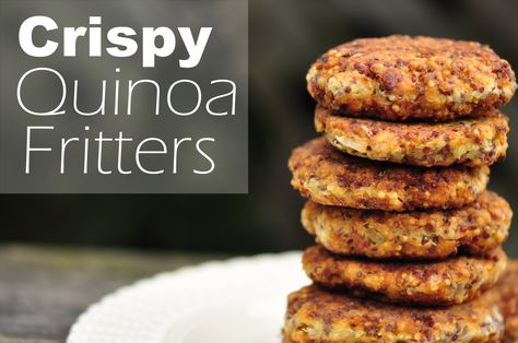 Crispy Quinoa Fritters with text Appy Recipes, Quinoa Fritters, Crispy Quinoa, Fritters Recipe, Cholesterol Lowering Foods, Fritter Recipes, Quinoa Recipes, Food Shows, Vegetarian Dishes