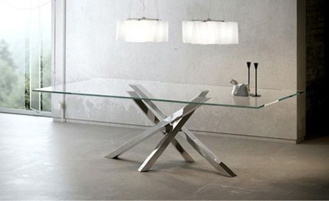 Design rectangular crystal dining table SHANGAI by RIFLESSI | design RIFLESSI Dining Table Modern Rectangle, Modern Glass Dining Table, Dining Table Glass, Stainless Steel Dining Table, Dining Table Modern, Dining Table Kitchen, Steel Dining Table, Stainless Steel Table, French Style Furniture