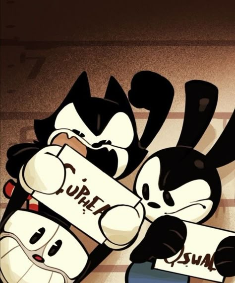 Sonic And Bendy, Oswald X Felix Fanart, Oswald The Lucky Rabbit Fanart, Felix X Oswald, Mickey Mouse And Oswald, Oswald And Mickey, The Animaniacs, Creepy Games, Quest For The Ink Machine