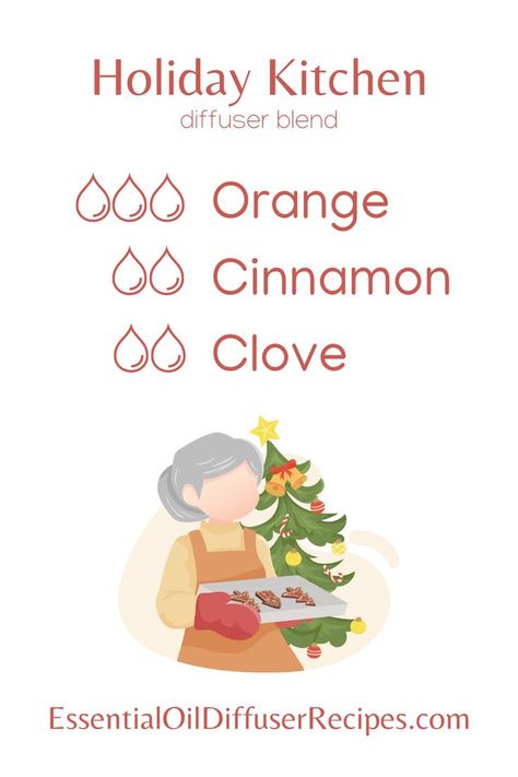 The Holiday Kitchen essential oil diffuser blend contains orange, cinnamon, and clove essential oils. Cinnamon Essential Oil Recipes, Cinnamon Diffuser Blends, Clove Diffuser Blends, Kitchen Diffuser, Autumn Smells, Orange Essential Oil Blends, Fall Essential Oil Blends, Scent Blends, Fall Essential Oils