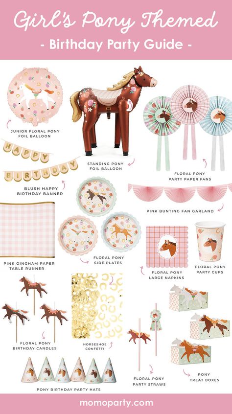 Create a magical moment for your little girl with these darling pony themed party supplies and decorations at Momo Party. Perfectly designed for any girl’s birthday, these adorable party supplies include pink floral touches, gingham checkers and the cutest ponies around! Check out momoparty.com for more themed party supplies and decorating ideas! Pony Themed Birthday Party, Girl Horse Party, Girl Horse Birthday Party, Happy Birthday Harry Potter, Themed Birthday Party Ideas, Girl Pony, Pony Birthday Party, Horse Birthday Parties, Rodeo Birthday