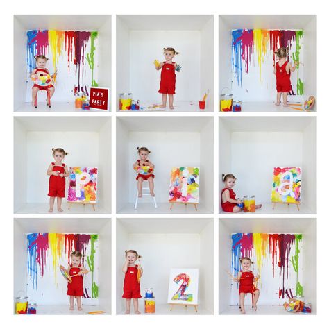 Diy Birthday Photoshoot, 2nd Birthday Photoshoot, Art Themed Party, Themed Photoshoot, Box Photography, Birthday Painting, Themed Photography, Party Photoshoot, Birthday Keepsakes