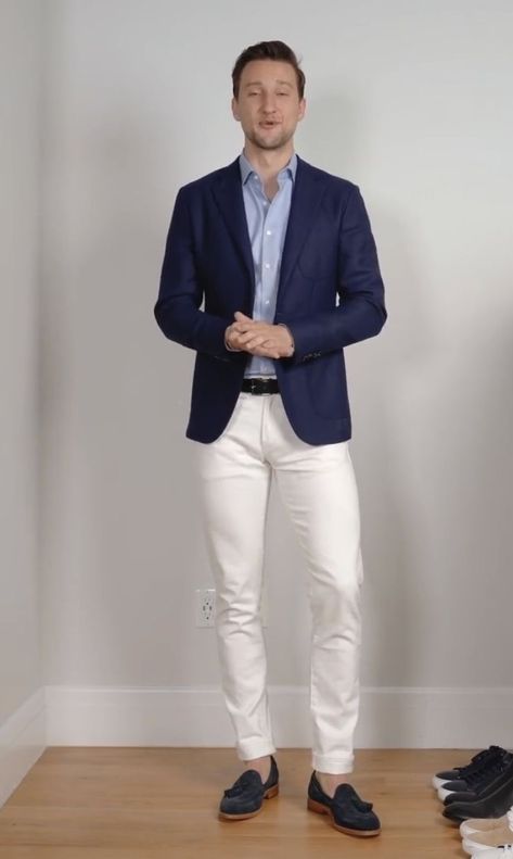 Navy Loafers Men Outfit, Blue Loafers Men Outfit, Navy Shoes Outfit, Casual Summer Wedding Outfit, Blue Blazer Outfit Men, Blue Blazer Outfit, Loafers Men Outfit, Blue Pants Men, Formal Attire For Men