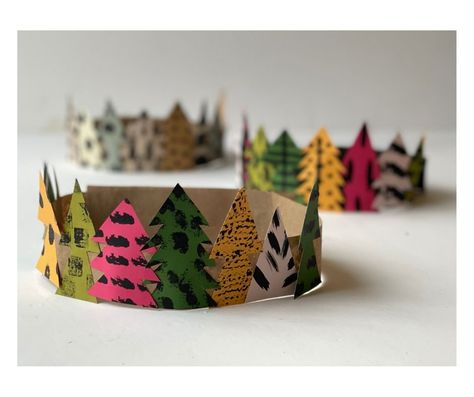 24 Days Of Holiday Art Project Ideas — ART CAMP Forest Crown, Mobiles Art, Holiday Crafts Gifts, Holiday Art Projects, Diy Sale, Crown Crafts, Paper Crowns, Art Camp, Yarn Pom Pom