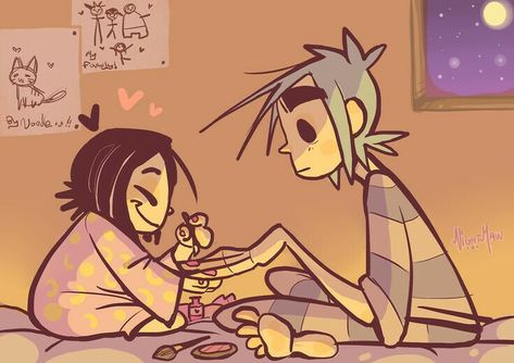 2D is a good brother to Noodle ^^  2D er en god bror til nudler Gorrilaz Memes, Gorillaz 2d, 2d And Murdoc, Gorillaz 2 D, 2d And Noodle, Gorillaz Noodle, Cartoons Band, Gorillaz Fan Art, Hidden Art