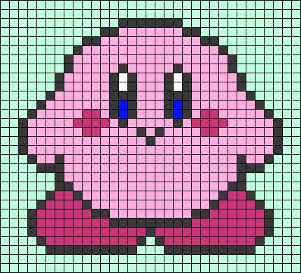 Grid Bracelet Pattern, Kirby Knitting Pattern, Pixel Art Pattern Video Games, Kirby Bracelet Pattern, Nintendo Knitting Patterns, Kirby Alpha Pattern, Kawaii Alpha Pattern, Square Alpha Patterns, Nintendo Pixel Art