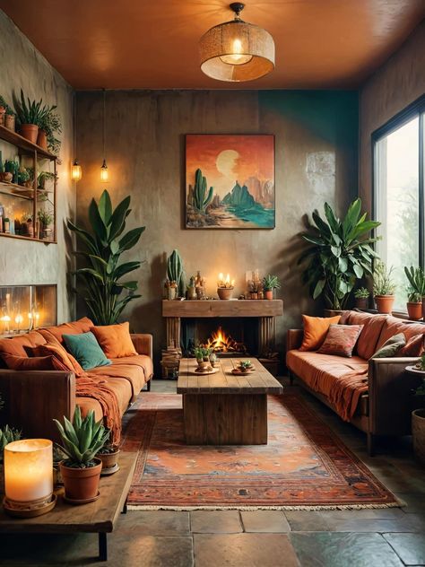 Desert Living Room, Earthy Living Room, Deco Boheme Chic, Living Room Orange, Stil Boho, Decoration Inspiration, Boho Living, Styl Boho, Boho Living Room