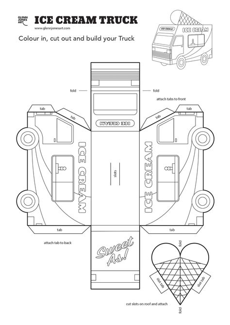 Food Truck Project, Ice Cream Template, Truck Template, Cream Party Decorations, Game Packaging, Printable Diy Crafts, Ice Cream Crafts, Elementary Art Ideas, Truck Crafts