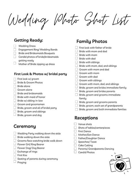 Wedding Photo Lists For Photographer, 1 Month Wedding Checklist, Checklist For Bride On Wedding Day, Wedding Shoot List For Photographer, Wedding Photo Checklist Photography, Wedding Pictures Checklist, Order Of Pictures For Wedding, Photographer Checklist For Wedding, Wedding Photos Must Have List