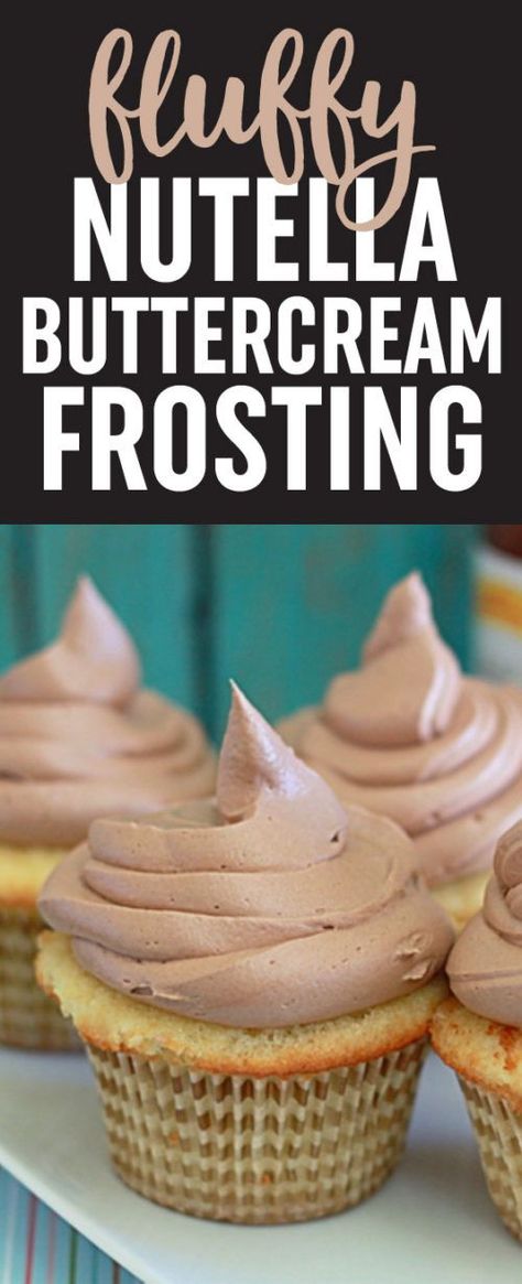 Fluffy Nutella Buttercream Frosting recipe! This fluffy - and super easy - buttercream frosting recipe features everyone's favorite chocolate-hazelnut spread. One batch of this buttercream should be plenty to frost one standard-sized layer cake or generously top a dozen cupcakes. Nutella Buttercream Frosting, Homemade Frosting Recipes, Dozen Cupcakes, Nutella Recipes Easy, Nutella Buttercream, Frosting Recipes Easy, Nutella Desserts, Homemade Nutella, Homemade Frosting