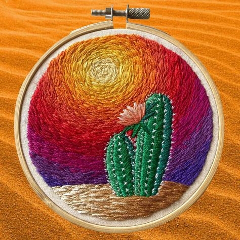 Embroidery Landscape, Cactus Sunset, Outline Images, Landscape Pattern, Crochet Knit Stitches, Desert Cactus, Knit Stitch, Colour Images, Great Photos