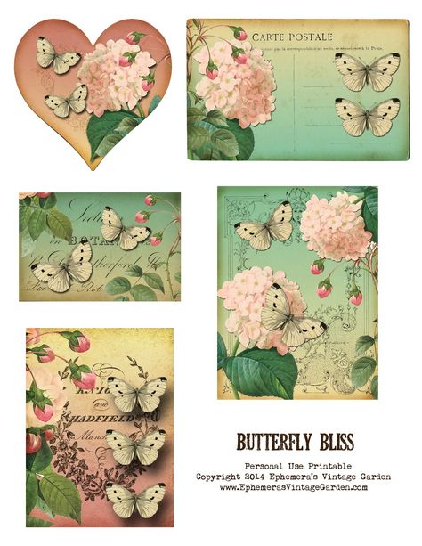 Free Printable - Butterfly Ephemera Cards Butterfly Ephemera, Ephemera Cards, Printable Butterfly, Decoupage Printables, Postal Vintage, Free Vintage Printables, Garden Beautiful, Butterfly Printable, Vintage Junk Journal