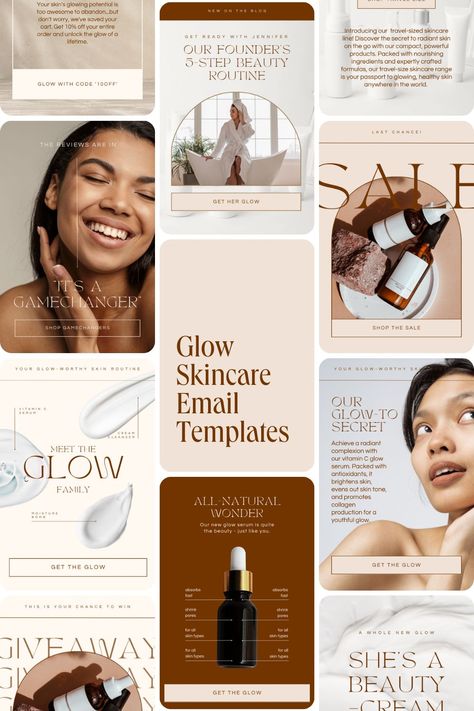 Editable Email Marketing Canva Templates Skincare Email Marketing, Email Marketing Templates, Skincare Instagram, Autumn Skincare, Email Marketing Template, Skincare Brands, Email Marketing Design, Glowing Skincare, Instagram Layout