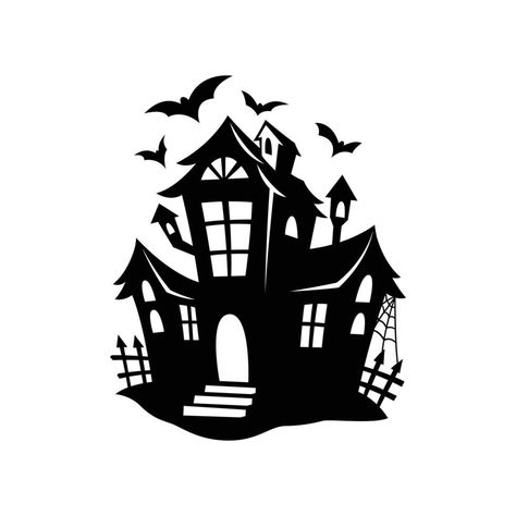 Haunted House Silhouette Templates, Haunted House Graphic, Spooky House Silhouette, Haunted House Clip Art, Haunted House Outline, Haunted House Doodle, Spooky House Drawing, Haunted House Stencil, Easy Haunted House