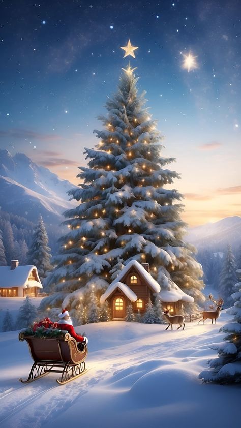 Christmas Tree Wallpaper, Snowy Christmas Tree, Christmas Scenery, Illustration Noel, Christmas Tree And Santa, Muslin Backdrops, Christmas Backdrops, Christmas Lovers, Tapeta Pro Iphone