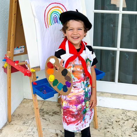 Toddler Artist Costume, Career Day Artist Costume, Art Teacher Costume For Kids, Kids Artist Costume Diy, Painter Costume Diy, Artist Dress Up, Artist Career Day Costume, Artist Costume Diy, Artist Costume For Kids