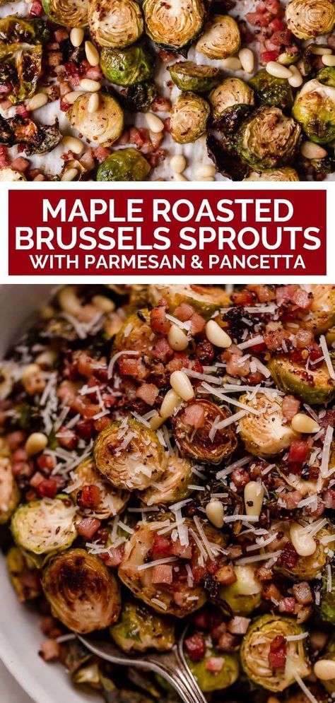 Brussel Sprouts With Pancetta, Italian Bacon, Sprouts Recipes, Pancetta Recipes, Brussel Sprout Recipes Roasted, Veggie Recipe, Thanksgiving Foods, Maple Mustard, Italian Side