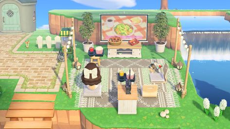 Movie Area Animal Crossing, Movie Area Acnh, Outdoor Movie Acnh, Outdoor Cinema Animal Crossing, Outdoor Movie Animal Crossing, Animal Crossing Telescope Area, Animal Crossing Outdoor Movie Theater, Movie Theater Acnh, Acnh Outdoor Movie Theater