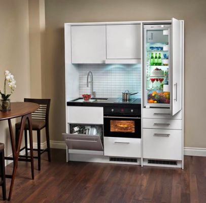 compact kitchen Compact Kitchen Design, Organiser Cucina, Kitchen Storage Units, Tiny House Kitchen, Studio Living, Compact Kitchen, Small Space Kitchen, Small Apartment Living, Kitchen Cabinet Storage