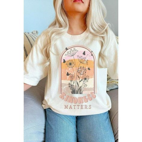 Kindness Matters Oversized Graphic Tee Is Printed On The Popular Comfort Colors 1717 Relaxed Oversized T-Shirt. Lightweight And Super Soft, This Shirt Is A Comfortable Fit For Effortless Style. For A More Oversized Fit, Honey Tee Recommends Sizing Up One Size Or Two. For More Accurate Measurements, Visit The Comfort Colors Website. Disclaimer: Our Models Typically Are Portrayed Wearing A Size Small But For The Oversized Tees Are Wearing A Size Medium. . Sizes Available: S-Xl Color: Cream Oversiz Colors Website, Chiffon Crop Top, Oversized Tees, Distressed Sweatshirt, Sleeveless Peplum Top, Slogan Shirts, Kindness Matters, Oversized Graphic Tee, Blue Floral Blouse