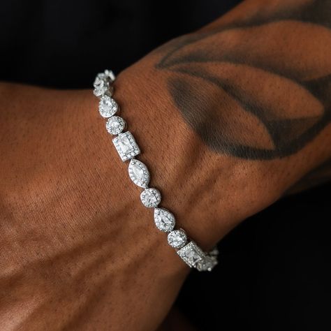 Introducing the Mixed Diamond Pave Bracelet in 14k White Gold, featuring hand-set stones in a variety of shapes and sizes for maximum shine. The captivating design gives you an bold look that's great for any occasion—from everyday wear to special events. With its sleek and modern design, you’ll be sure to make an impression wherever you go! Pair it with the matching Mixed Diamond Pave Chain to create the perfect set. This product is guaranteed for life – GLD will repair or replace the item shoul Men Diamond Bracelet, Men’s Jewellery, Diamond Bracelets For Men, Gold Bracelets For Men, Mens Diamond Bracelet, Pave Bracelet, Ice Watch, Expensive Jewelry, Jewelry Lookbook