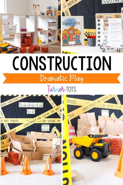 Let’s build the perfect construction site dramatic play area for your preschoolers! This bundle of dramatic play materials includes all of the printables you need to jump-start setting up your construction dramatic play area. Blueprints, road plans, ‘how to build’ activities, construction tools, and vehicle printables are all included in this extensive bundle. Click to get everything you need to create your construction dramatic play center right at your fingertips! Buildings Dramatic Play Preschool, Construction Kids Activities, Construction Dramatic Play Preschool, Construction Area Ideas, Construction Dramatic Play, House Being Built, Blueprint Construction, Construction Unit, Construction Invitations