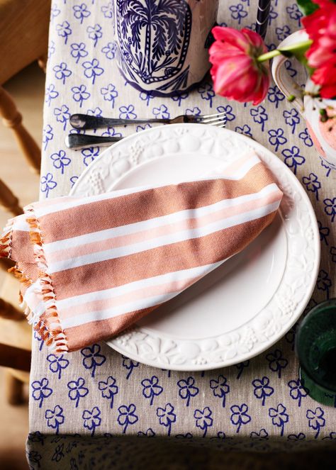 The Woven Stripe Tan Peach napkins by Bonnie and Neil are made from handwoven cotton using a traditional weaving technique from the Ilocos region in the Philippines. Style with complementary patterns and colours for a unique table setting. Sold in sets of 2, each measuring 45cm x 45cm. Wash separately on cool gentle cycle or hand wash. Do not soak, bleach, dry clean or tumble dry. Iron on reserve while slightly damp. Bonnie and Neil One of Australia’s most popular independent textile brands, Bon Complementary Patterns, Ilocos Region, Yves Klein Blue, Unique Table Settings, Bonnie And Neil, Blue Tablecloth, Yves Klein, Unique Table, Traditional Weaving