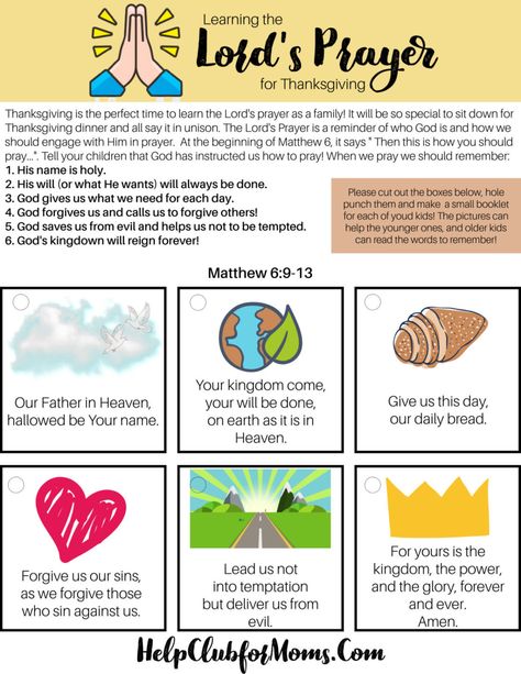 The Lords Prayer Craft Preschool, Lords Prayer Crafts For Kids, Lord's Prayer Activities For Kids, Prayer For Thanksgiving, The Lords Prayer Printable Free, Teaching The Lords Prayer To Children, The Lords Prayer For Kids Free Printable, The Lord's Prayer Printable For Kids, The Lord's Prayer For Kids