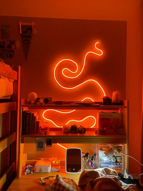 room decor, dorm inspiration, college, LED light, design Dorm Neon Sign, Guy Dorm, Diy Led Light, Dorm Room Lights, Dorm Lighting, Autumn Bedroom, Orange Led Lights, Room Decor Dorm, Neon Lights Bedroom