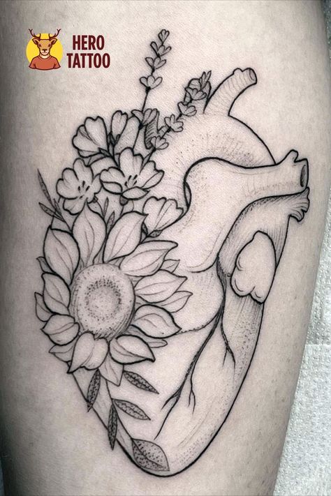 Floral Heart Tattoo Design, Floral Heart Tattoo, Flesh Tattoo, Heart Tattoo Design, Creative Tattoo Ideas, Heart Tattoo Wrist, Brain Tattoo, Nurse Tattoo, Heart Tattoos