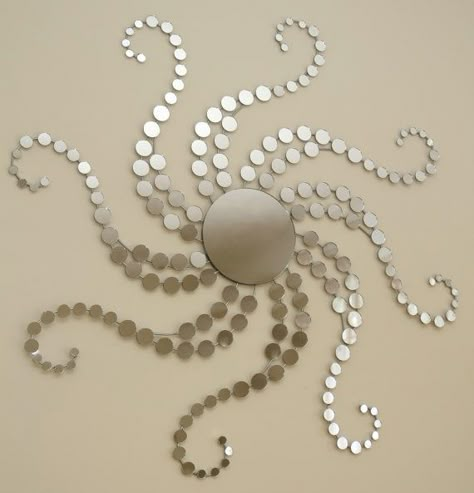 From the depths of the sea inspired by the octopus, this mirror mesmerizes all who look at it. Overall dimension is 30” with a 6” center Ocean Themed Rooms, Ocean Bedroom, Ocean Bathroom, Ocean Room, Mermaid Bathroom, Mermaid Room, Beach Bathroom, Nautical Bathrooms, Beach Room