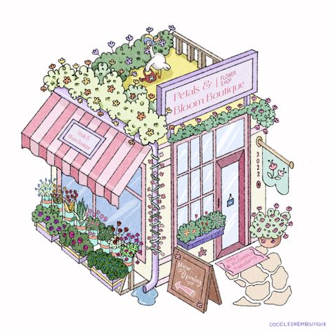 My cute little flower shop "𝗣𝗲𝘁𝗮𝗹𝘀 & 𝗕𝗹𝗼𝗼𝗺 𝗕𝗼𝘂𝘁𝗶𝗾𝘂𝗲"🌸💐 ~Only flowery thoughts~ Hand made digital illustration!✨ . . #artisticexpression #createeveryday #visualartistry #passionforpainting #artf #illustration #illustrator #illustrationartists #illustragram #cute #kawaii #flowers #boutique #pink #pastelcolors #sweet #doodle #artisticexpression #creativitymatters #artgallery #art #artist #painting #drawing #digitalart Flower Shop Plan Architecture, Gift Shop Illustration, Flower Shop Doodle, Flower Boutique Drawing, Plant Shop Illustration, Kawaii Cafe Exterior, Cute Shop Illustration, Florist Shop Drawing, Anime Flower Shop