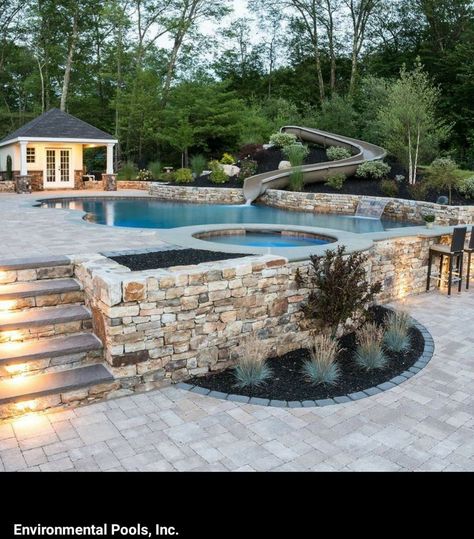 Back Pool Ideas Backyards, Outside Patio Ideas With Pool, Awesome Backyard Ideas With Pool, Backyard Goals Luxury, Cool Backyard Ideas Pool, Amazing Backyard Pools, Pool In Backyard Ideas, Outdoor Pool Design Ideas, Swim Spas Inground