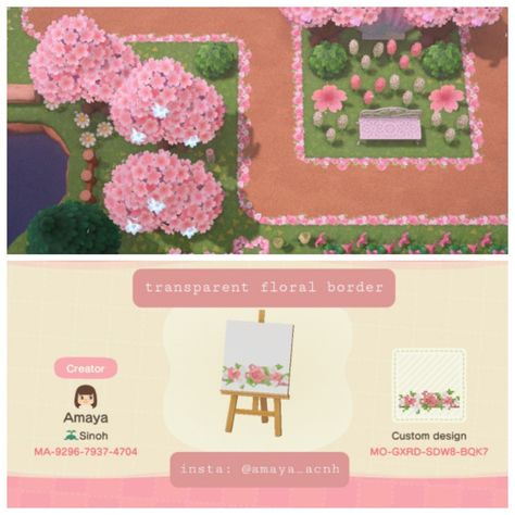 Acnh Floral Paths, Flower Codes Acnh, Acnh Border Pattern, Animal Crossing Pink Codes, Acnh Pink Path Designs, Acnh Path Border, Kawaii Island, Acnh Pattern, Acnh Path