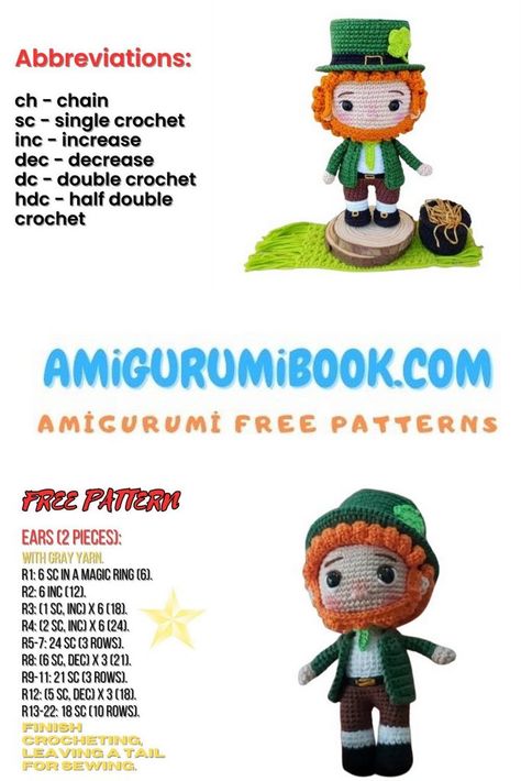 Free Leprechaun Amigurumi Pattern: Step-by-Step Crochet Guide - Free Amigurumi Crochet Patterns Leprechaun Crochet Pattern Free, Leprechaun Crochet, Crochet Guide, Doll Amigurumi Free Pattern, Free Amigurumi Crochet Patterns, Crochet Teddy Bear Pattern, Step By Step Crochet, Crochet Teddy Bear, Crochet Amigurumi Free Patterns