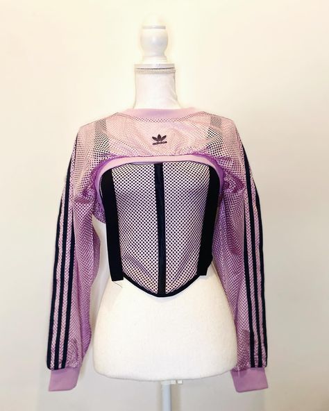 Reworked vintage Adidas mesh crewneck in set of shrug and corset 💜 SIZE S -M AVAILABLE ✅ D M for info #upcycledfashion #upcycling Reworked Vintage, Upcycled Fashion, Vintage Adidas, Mesh, Adidas, Crew Neck, Upcycling