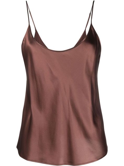 La Perla Silk Camisole Top - Farfetch Silk Camisole With Delicate Straps, Brown Spaghetti Strap Camisole, Silk Camisole With Built-in Bra And Spaghetti Straps, Silk Sleeveless Sleep Camisole, Luxury Brown Silk Top, Silk Camisole Top, Silk Tank Top, Silk Camisole, Silk Tank