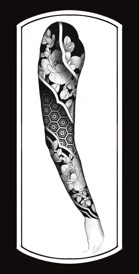 Geometry Tattoo Sleeve, Japanese Geometric Tattoo, Blackwork Sleeve Tattoo, Tattoo Ideas Book, Dotwork Pattern, Geometric Tattoo Ideas, Geometric Tattoo Stencil, Geometric Tattoo Sleeve Designs, Geometric Tattoo Pattern