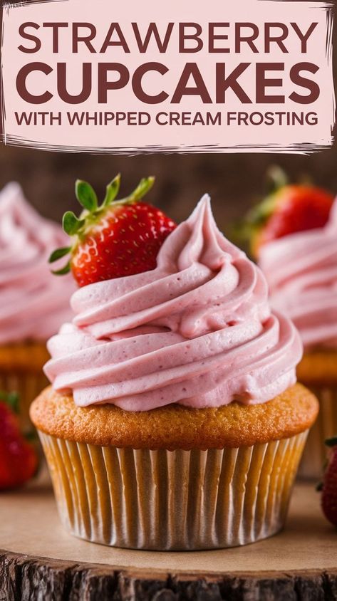 Sweet, moist, and bursting with fresh strawberry flavor, these cupcakes are crowned with a light and creamy whipped cream frosting that’s perfect for any occasion. Whether for a picnic or party, these treats make an impression. Try this alongside our collection of frosting recipes and explore more gluten-free breakfast recipes for delightful mornings. #StrawberryCupcakes #WhippedCreamFrosting #EasyRecipes Cool Whip Strawberry Frosting, Healthy Strawberry Frosting, Homemade Strawberry Cupcakes Recipe, Whipped Strawberry Frosting, Strawberry And Cream Cupcakes, Strawberry Cupcake Frosting, Strawberry Frosting Buttercream, Pourable Frosting, Easy Strawberry Frosting