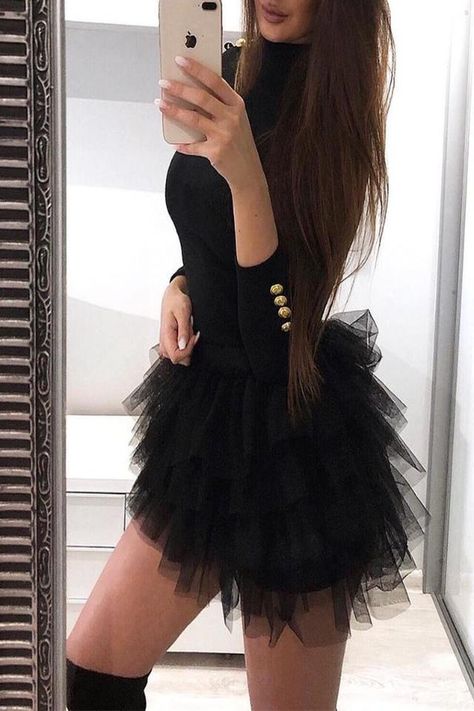 Tulle Dress Short, Pencil Skirt Fashion, Long Sleeve Evening Dresses, Party Dress Long Sleeve, Layered Fashion, Long Sleeve Sweater Dress, Mesh Long Sleeve, Trend Fashion, Black Mesh