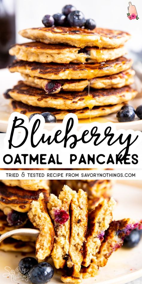 Healthy Blueberry Oatmeal, Blueberry Oatmeal Pancakes, Healthy Breakfast Recipes Clean Eating, Pancakes Oatmeal, Breakfast Ideas Healthy Clean Eating, Oatmeal Pancake, Breakfast Blueberry, Oatmeal Healthy, Oatmeal Pancakes Recipe