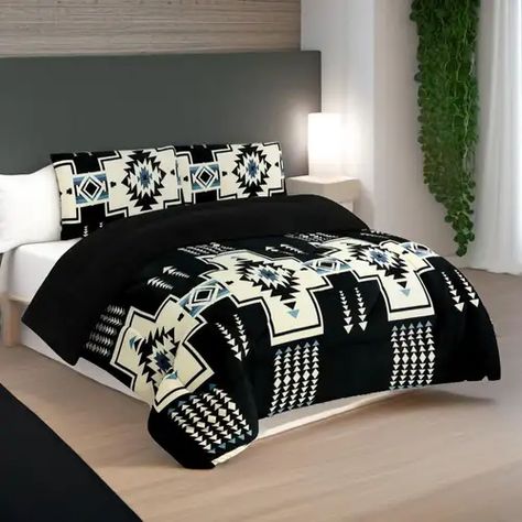 Cal Set - Temu Tan Bedroom, Black And White Geometric Pattern, Pattern Bedding, Western Bedding, Patterned Bedding, Western Homes, Queen Comforter Sets, Western Home Decor, Queen Comforter