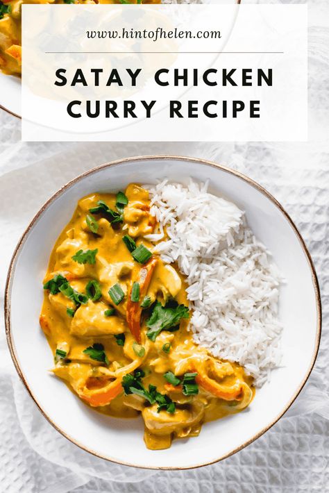 minutes Chinese Satay Chicken, Satay Curry Recipe, Healthy Chicken Satay, Chicken Satay Curry Recipe, Satay Chicken Curry, Healthy Takeaway Recipes, Chinese Curry Recipe, Satay Chicken Recipe, Takeaway Recipes