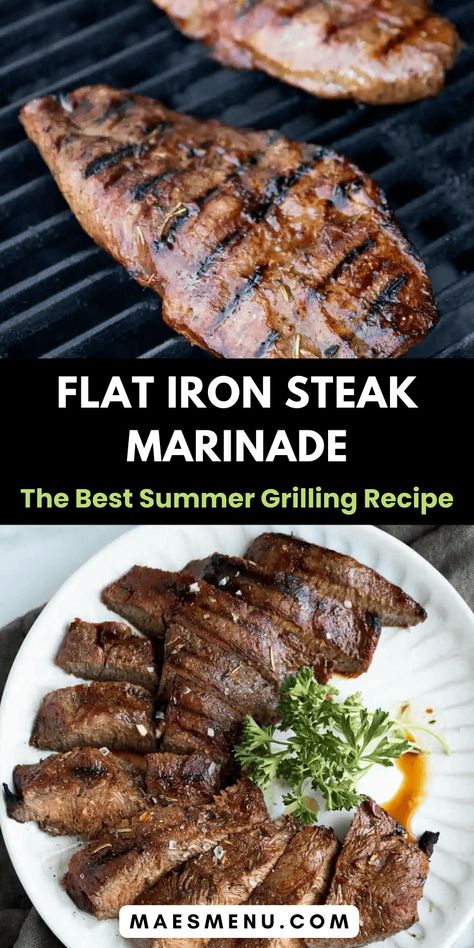 Experience the juiciest tender steak you’ve ever had with our favorite flat iron steak marinade! This steak marinade brings an explosion of flavors, making each bite a delightful experience. Perfect for any barbecue, this easy grilling recipe is your go-to for a quick and delicious meal. Savor the taste of perfectly marinated steak that's both sumptuous and simple to prepare, your summer has just got better with this easy grilling recipe! #summergrillingrecipe Flat Iron Steak Marinade, Flat Iron Steak Recipes, Easy Steak Marinade Recipes, Steak Marinade Easy, Man Recipes, Easy Grilling Recipes, Tender Steak, Flat Iron Steak, Easy Steak