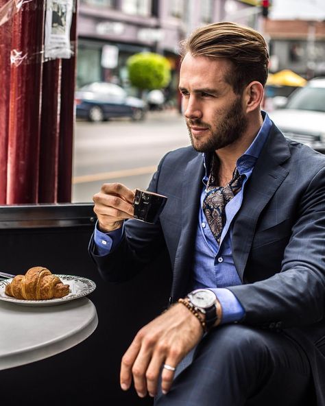 think I purposely complain about Mondays as an excuse to drink more coffee! I actually love Mondays! . . . . #coffeeadict #mondaygrind Dapper Day Outfits, Summer Business Casual Outfits, Mens Cashmere Scarf, A Man In A Suit, Man In A Suit, Blue Button Up Shirt, Swag Men, Mens Cashmere, Mens Fashion Classy