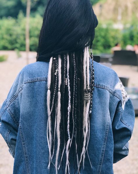 Thanks for the kind words! ★★★★★ "Expertly made. Got my first dreads quickly. Already have them in and I love them." Shadowwalker Black And Silver Ombre, Half Dreaded Hair, Black To Silver Ombre, Synthetic Dreadlocks Extensions, Partial Dreads, Dreadlocks Extensions, Dread Braids, Silver Ombre, Hippie Hair