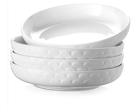 DOWAN Pasta Bowls, 54 oz Large Salad Serving Bowls, 10'' Plates Bowls Set of 4, White Ceramic Soup Bowls for Kitchen Meal Prep, Shallow Dishes Dinner Bowl Microwave Dishwasher Safe Italian Pasta Bowls, White Pasta Bowls, Large Salad, White Pasta, Plates And Bowls Set, Dessert Aux Fruits, Pasta Plates, Serving Bowl Set, Pasta Bowl Set