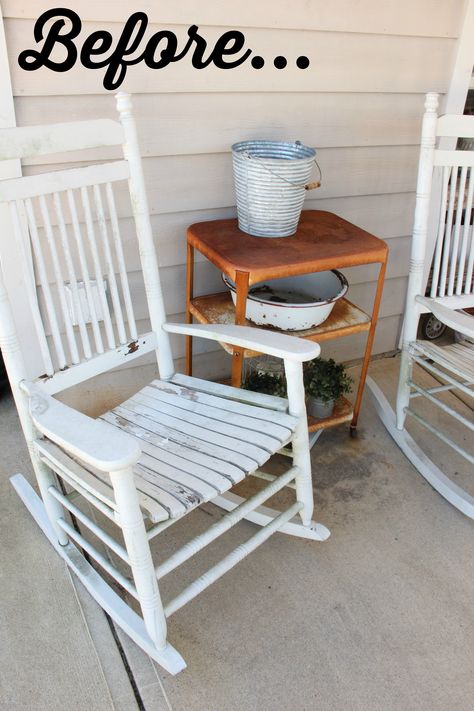 Cracker Barrel Rocking Chair, Rocking Chair Redo, Front Porch Rocking Chairs, Rocking Chair Makeover, Painted Rocking Chairs, Old Rocking Chairs, White Rocking Chairs, Diy Rocking Chair, Aeron Chair