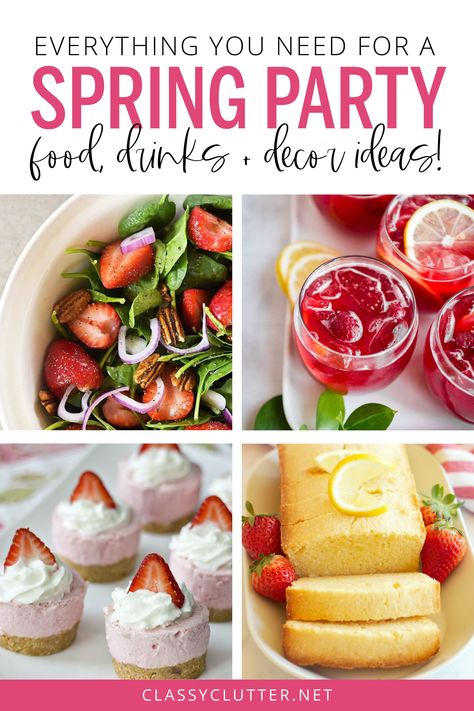 Spring Brunch Food Ideas, Spring Brunch Menu Ideas, Spring Recipes For A Crowd, Spring Birthday Dinner Ideas, Spring Theme Party Food, Garden Themed Food Ideas, Fun Spring Food Ideas, Spring Fling Party Food, Garden Birthday Party Ideas For Adults