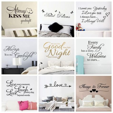 Quote Good Night Sweet Dreams Wall Stickers Personalized Creative For Living Room Bedroom Art Wallstickers Decals Botany Art, Always Kiss Me Goodnight, Wall Stickers Wallpaper, Vinyl Wall Quotes, Nordic Art, Cafe Wall, Nordic Wall, Dream Wall, Living Room Canvas